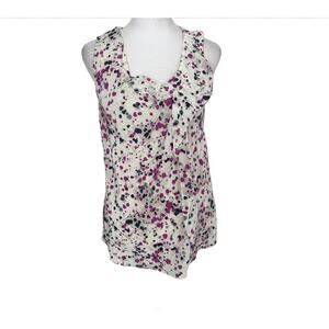 Hanii Y Ivory, Magenta, Green Spotted 100% Silk Sleeveless Top Womens Size Small